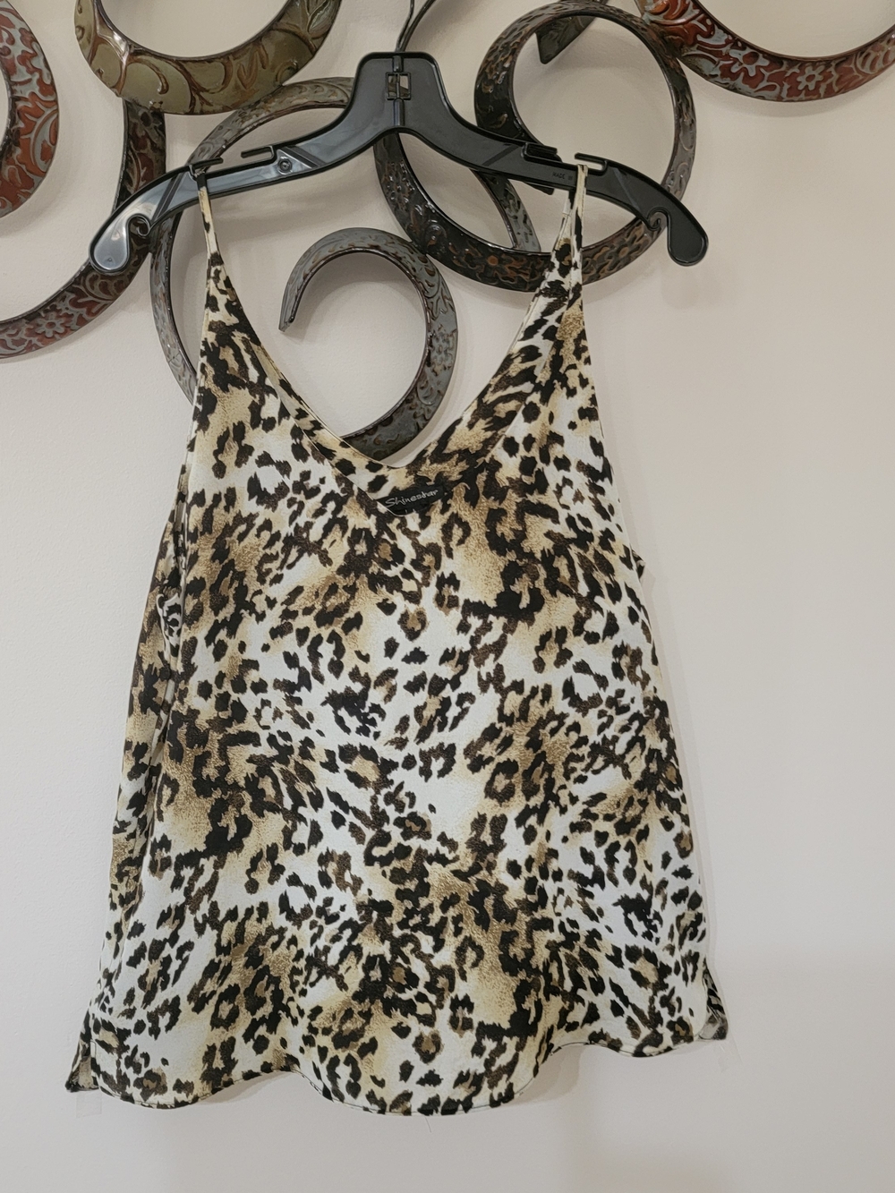 Shinestar Leopard Print V-Neck Cami in Cream, Brown, Black